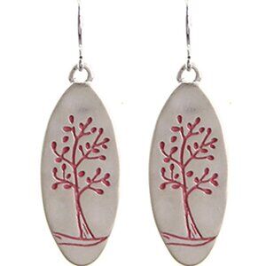Tree of Life Matte Silver Pink Painted Epoxy Tree Design NWT Earrings Fish Hook